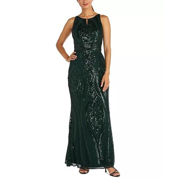 NWT R&M Richards Sz 4 Green Sequined Sleeveless Formal Cocktail Evening Gown - Picture 1 of 7